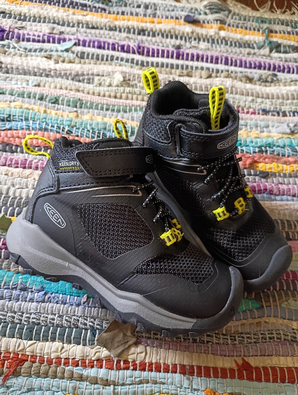 KEEN Kids' Black and Yellow Waterproof Mid-Top Hiking Shoes
